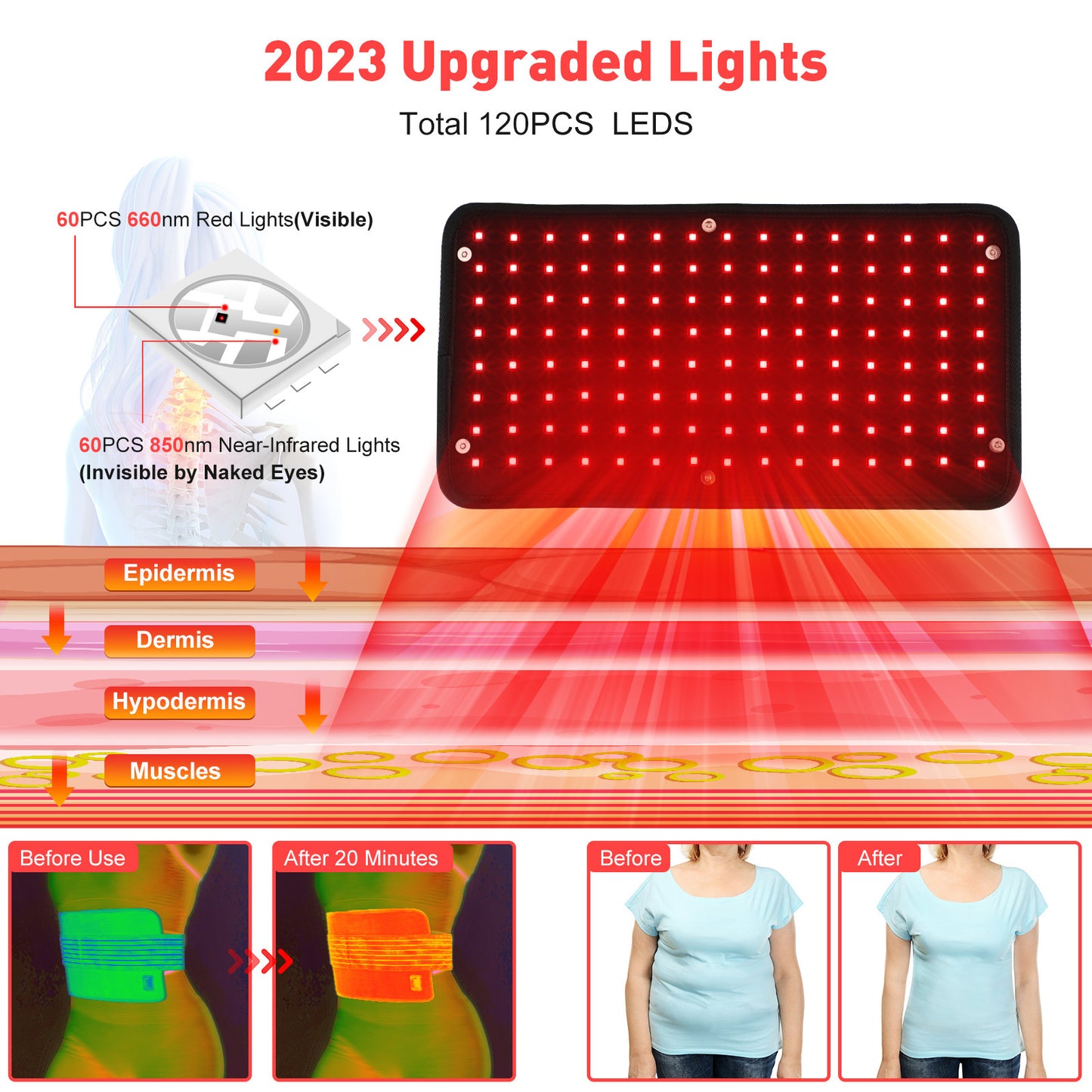 Red Light Physical Therapy Beads Phototherapy Infrared Belt Relieve Fatigue Phototherapy Stomach Heating